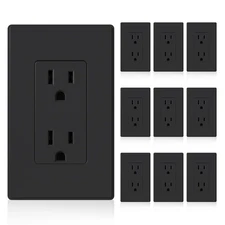 NIB! 10 Pk Matte Black Standard Electrical Wall Receptacle Outlets 15A 125V