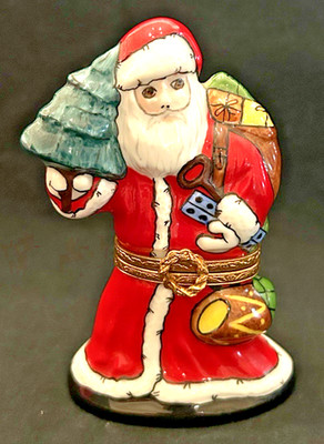 Limoges France Santa Claus Trinket Box Hand Painted  Peint Main  Signed FB