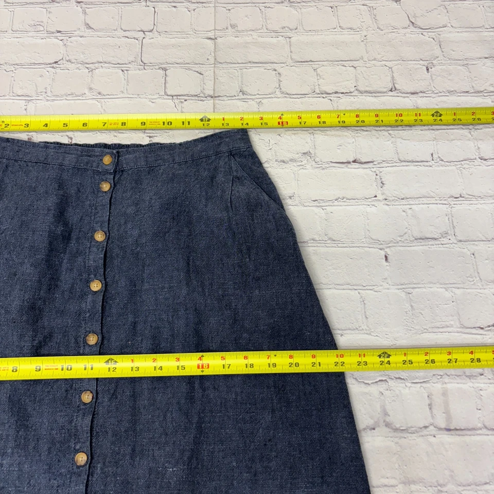 Garnet Hill Women 100% Linen Button Front Midi Skirt Size 6 Blue C041 -24 - Image 3 of 4