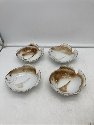 Vintage SET of 4 Japanese Fish Shaped Sushi Plate Serving Dip Sauce Sushi Bowls