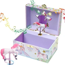 Musical Jewelry Box for Girls with Spinning Unicorn, Glitter Rainbow and Star...