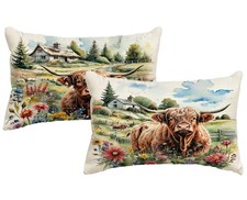 Highland Cow Decorative Throw Pillow Covers with Wildflowers 12 20 Inch Far