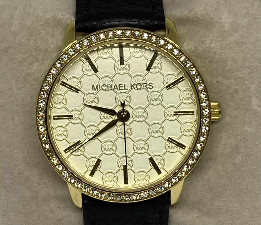 Michael Kors Glitz MK3120 Women s Black Leather Analog Dial Quartz