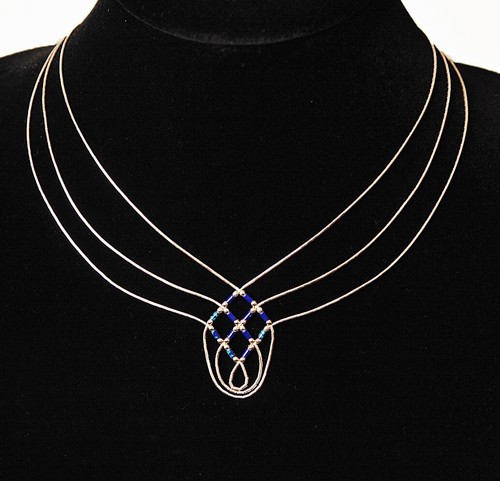 Native American Natural Azurite & Liquid Silver "Basket Weave" 3-Strand Necklace