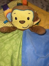 Taggies Patchkin Monkey Plush Security Blanket Lovey Colorful Textured Soother