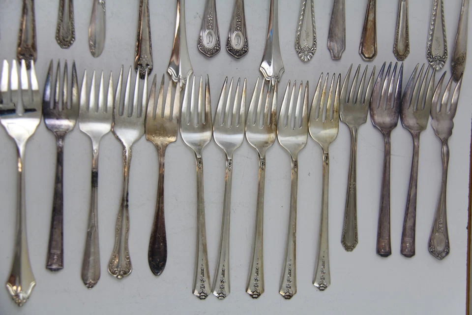 50x LOTE DE TALHERES GARFOS PARA SALADA PLACA DE PRATA VINTAGE ARTESANATO REUTILIZAÇÃO REAPROVEITAMENTO - Imagem 4 de 4