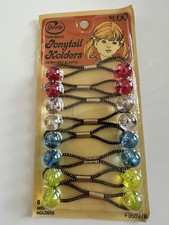 VINTAGE 1980's Goody Ponytail Holders Medium Twin Bead 9689/6