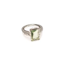 Green Rectangle Faux Gem Silver Tone Adjustable Fashion Cocktail Ring 7