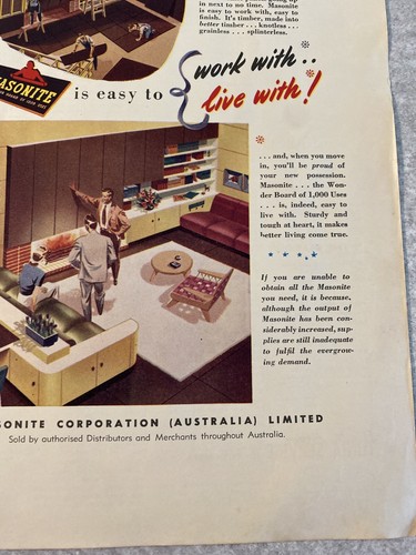 Masonite The Wonder Board 1950's Original Vintage Retro Print Ad - Picture 2 of 5