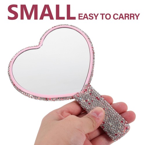FRCOLOR Rhinestone Handheld Mirror Heart Shaped Bling Mirror Glitter Makeup C... - Picture 7 of 9
