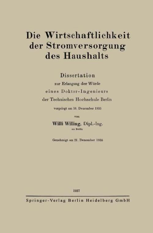 Thumbnail - Willi Willing | Die Wirtschaftlichkeit Der Stromversorgung Des
