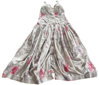 Tolles langes Kleid beige Blumendrucke Marithé und François Girbaud