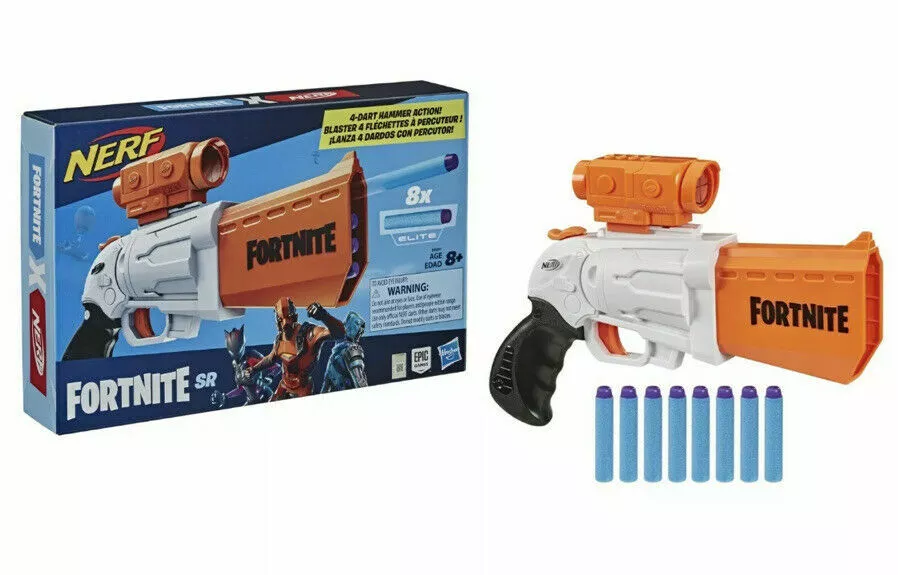 NERF Fortnite SR Blaster - 4-Dart Hammer Action - Includes Removable Scope  and 8 Official Elite Darts - for Youth, Teens, Adults