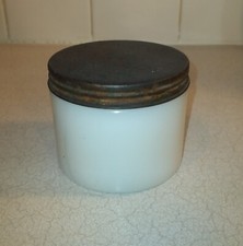 Milk Glass Jar W Metal Lid 19th Century