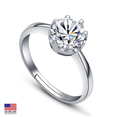 Fashion Women 925 Sterling Silver Ring CZ Cubic Zirconia Classic Eight Prong