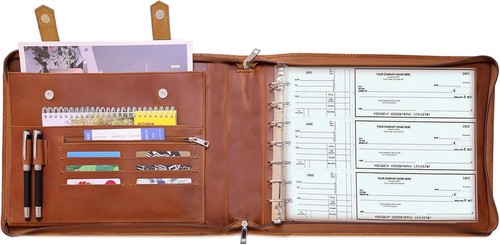 Elegant Brown 7-Ring Zippered Check Binder for 600 Business Checks & Documents - Picture 11 of 11