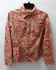 Kenneth Cole New York Women Long Sleeve Button Up Shirt Orange Paisley Size 4