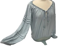 Free People Intimately All Tucks Bodysuit Sage Puff Sleeves Medium New With Tags