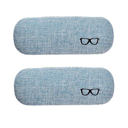 ABAJI Eyeglasses Case 2PCS Reading Glasses Box Fiberflax Hard Shell Lint Blue