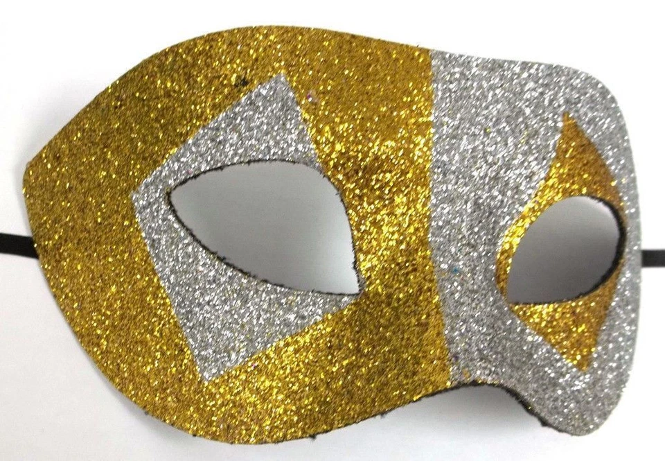 Máscara de baile de baile de diamantes con brillo dorado plateado para hombre Foto 4 de 4