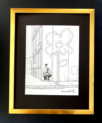 #ad BANKSY SIGNED quot; PAINTING A FLOWER quot; PRINT FRAMED BUY IT NOW $149.00