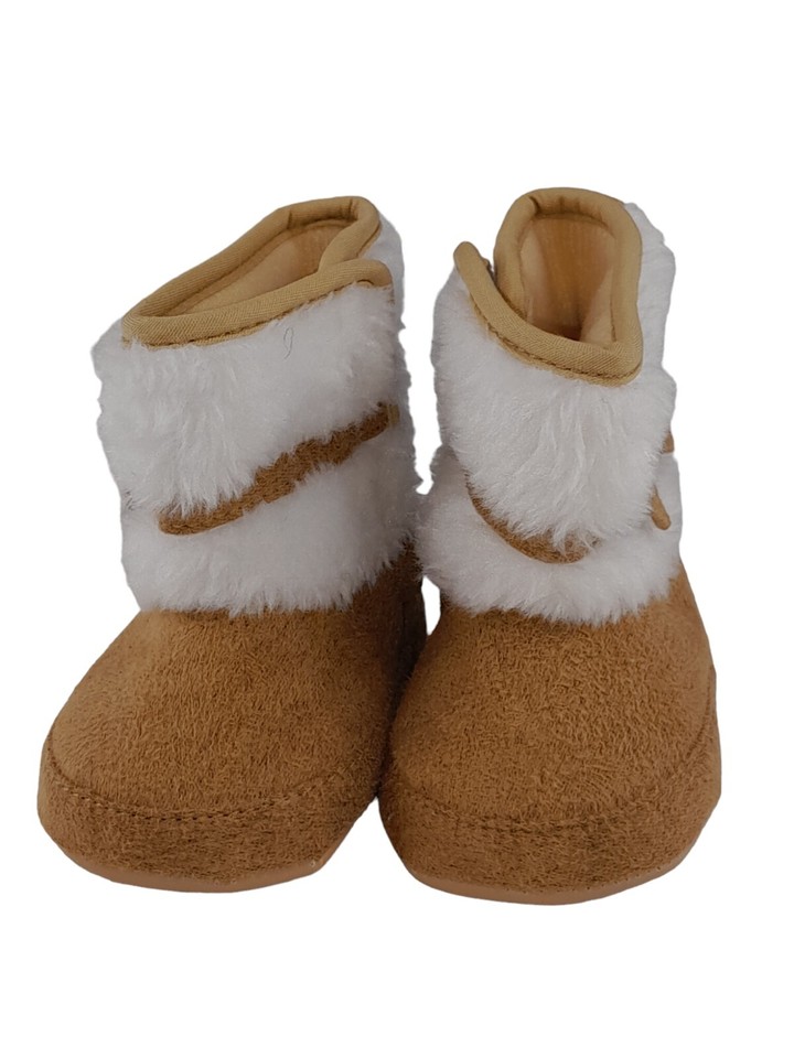 Baby Girl Boots Size S 12 Tong You Yuan Brown Faux Fur Lined Bow Hook