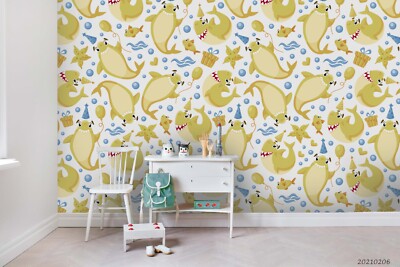 3D Cartoon Joy Shark Pattern Self-adhesive Removable Wallpaper Murals Wall 250