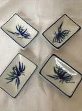 Set Of Four Small 3.5” X 2.5” Serving Trays By WCL Blue/green Leaves