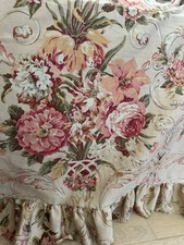 Ralph Lauren Flat Sheet KING Guinevere Aragon Medieval Ruffled Floral Pink Rose