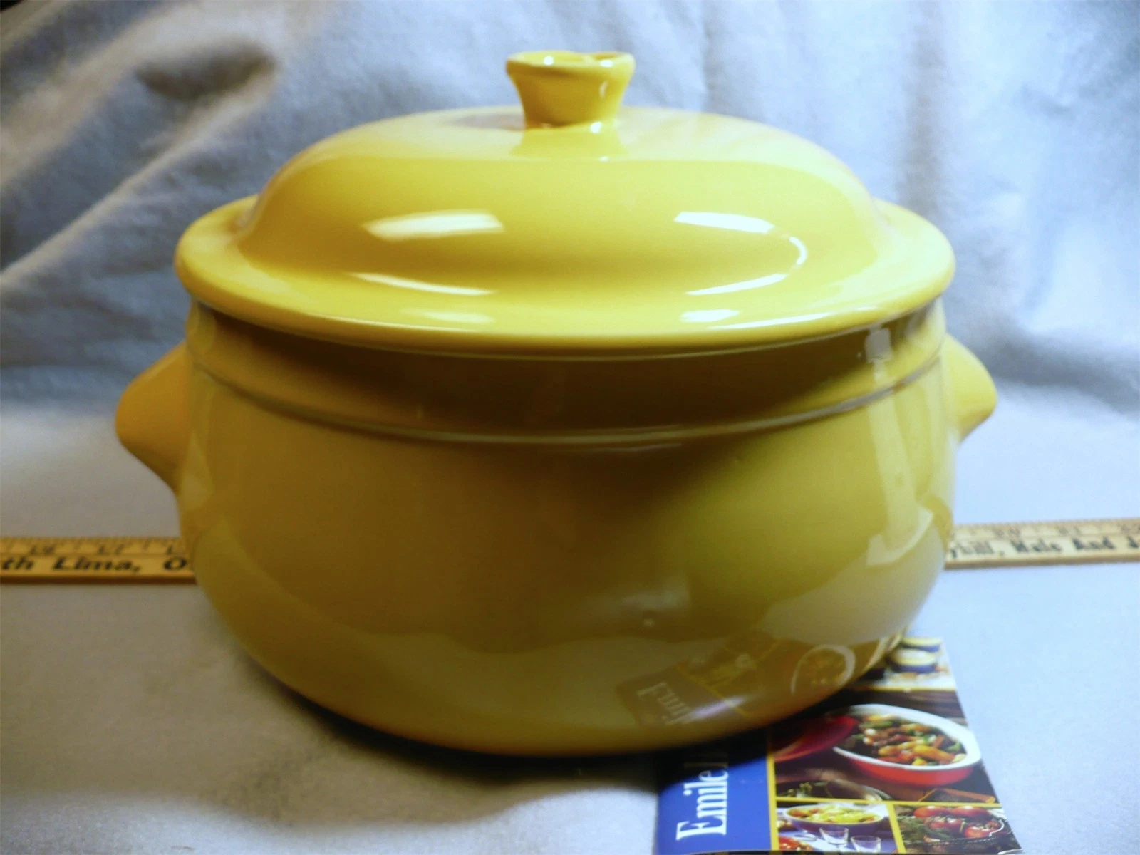 Emile Henry 5500 France 4 Quart Yellow Dutch Oven Stoneware Stew Pot