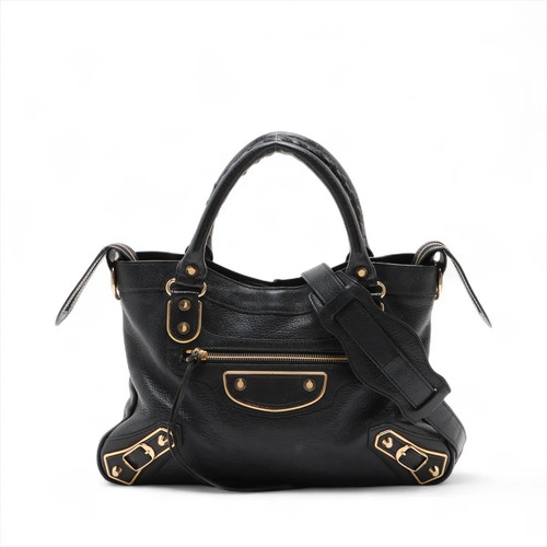 Balenciaga Metallic Edge City Leather 2 Way Handbag Black 390149 Mirror Included