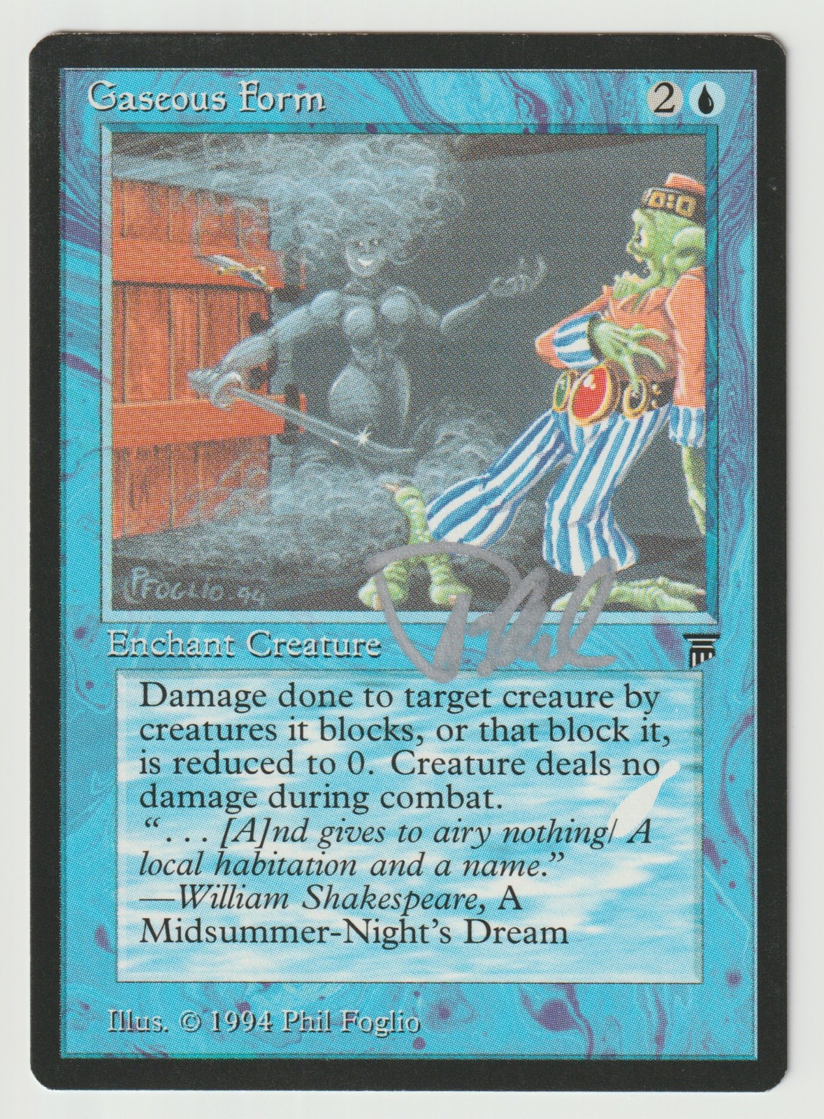 Silver Signed Gaseous Form MP Legends English Artist Phil Foglio 1994 MTG Magic!