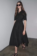 ZARA - ZW Collection Poplin Midi Dress in Black - Size XS