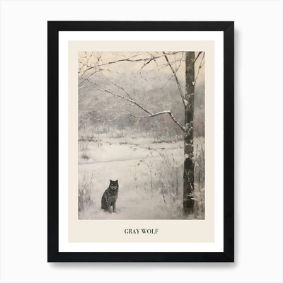 Vintage Winter Animal Painting Post Framed Wall Art Poster Canvas Print Picture