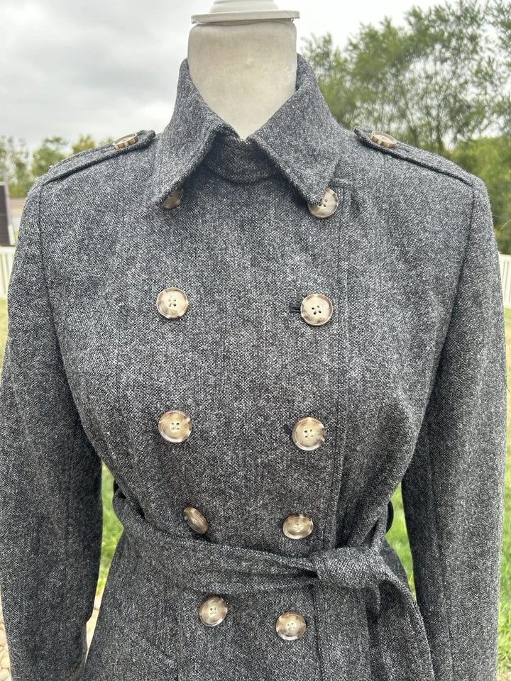 Chaqueta Blazer Militar J. Peterman Gris Carbón Lana Doble Pecho Cinturón 4 S Foto 2 de 4