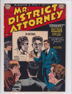 MR DISTRICT ATTORNEY #10 DC 1949 BIG MIKE MURDOCH! DRAGNET! SAM SPADE 1 PG STRIP