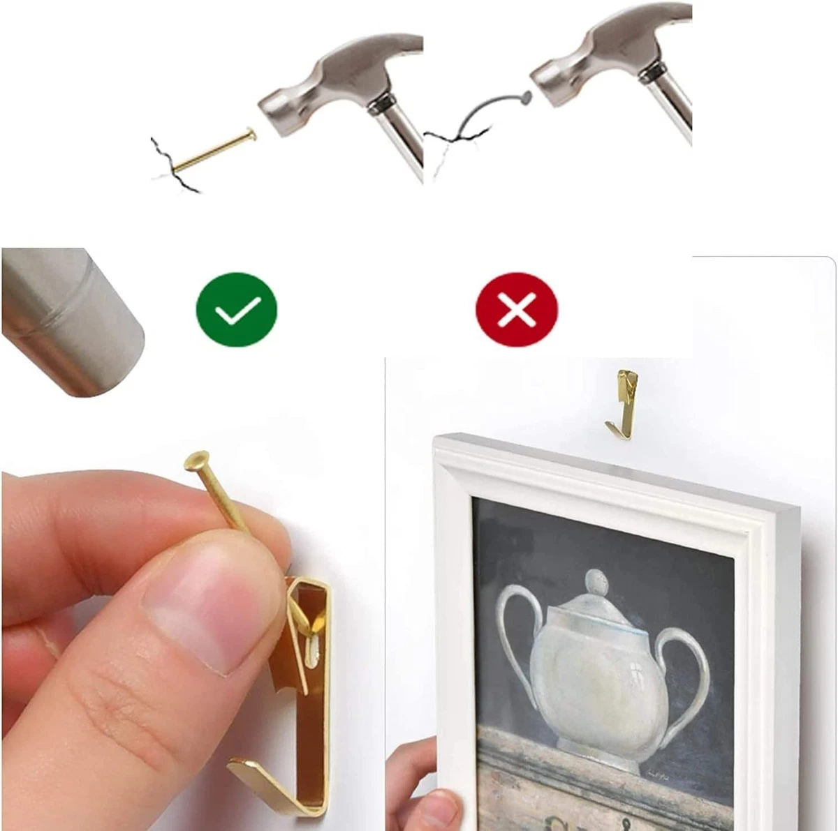 120Pcs Heavy Duty Picture Frame Hooks Wall Photo Hangers Kit with Nails