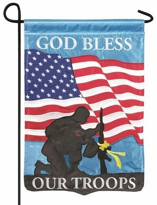 God Bless Our Troops Double Applique Garden Flag