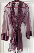 Vintage 3-Pc VICTORIA'S SECRET Silk Satin Mesh Plum Short Robe Belted One Size