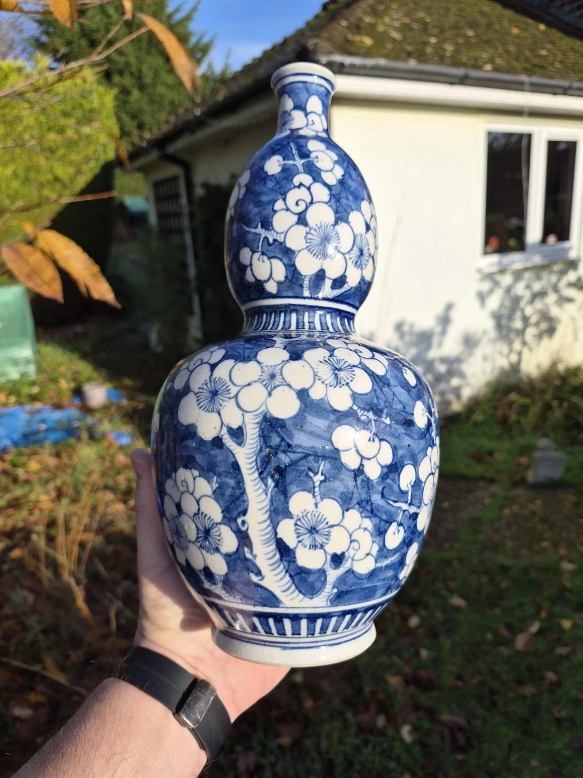 Rare Chinese Antique Poss English Large 12" Double Gourd Kangxi Prunus Vase
Opens in a new window or