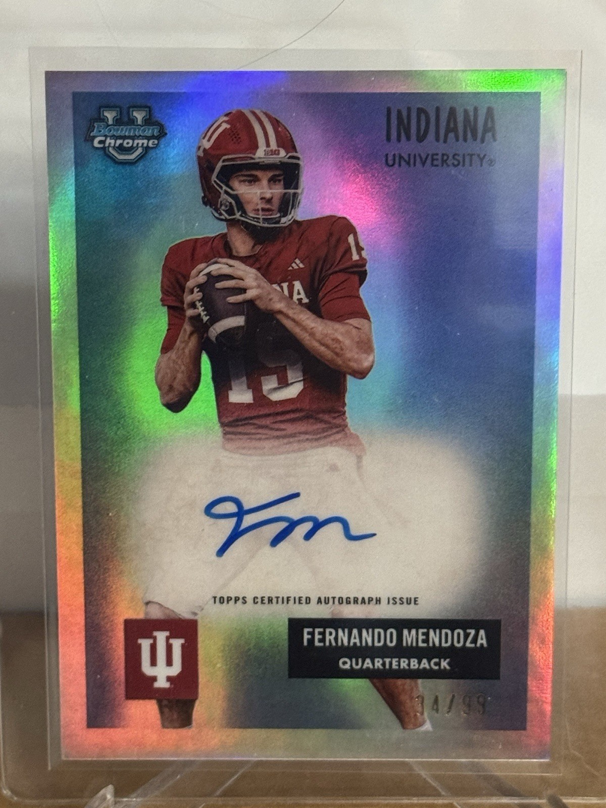 2025 Bowman Chrome U Fernando Mendoza 1955 Bowman Autograph Variation 34/99 SP