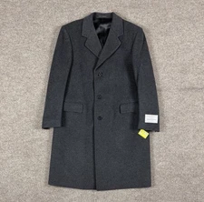 NWT Grey Wool Cashmere Long Overcoat Mens 42S Preppy Warm Trench Top Coat Jacket