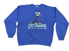 Vintage 90s Hanes Cat Graphic Print Sweatshirt Blue Size Large