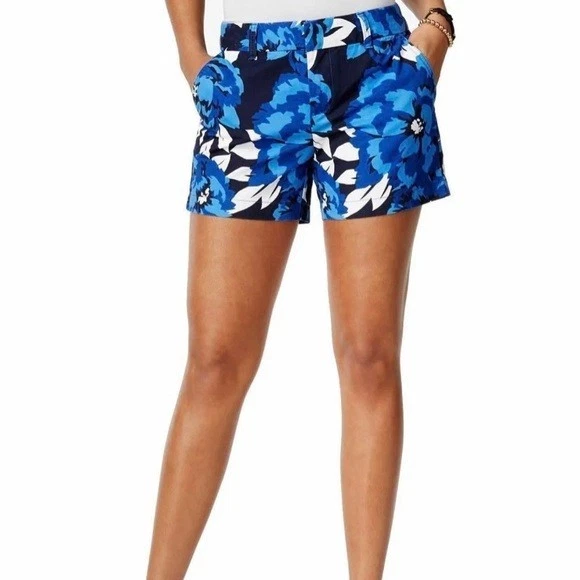 Lote 2 Pantalones Cortos Chinos Tommy Hilfiger Talla 4 Sarga Floral Caqui Azul Rosa 100% Algodón Foto 4 de 4