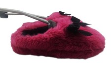 Womens Hot Pink Faux Fur Slippers Small 5-6 Rhinestone Bow Cozy House Shoes