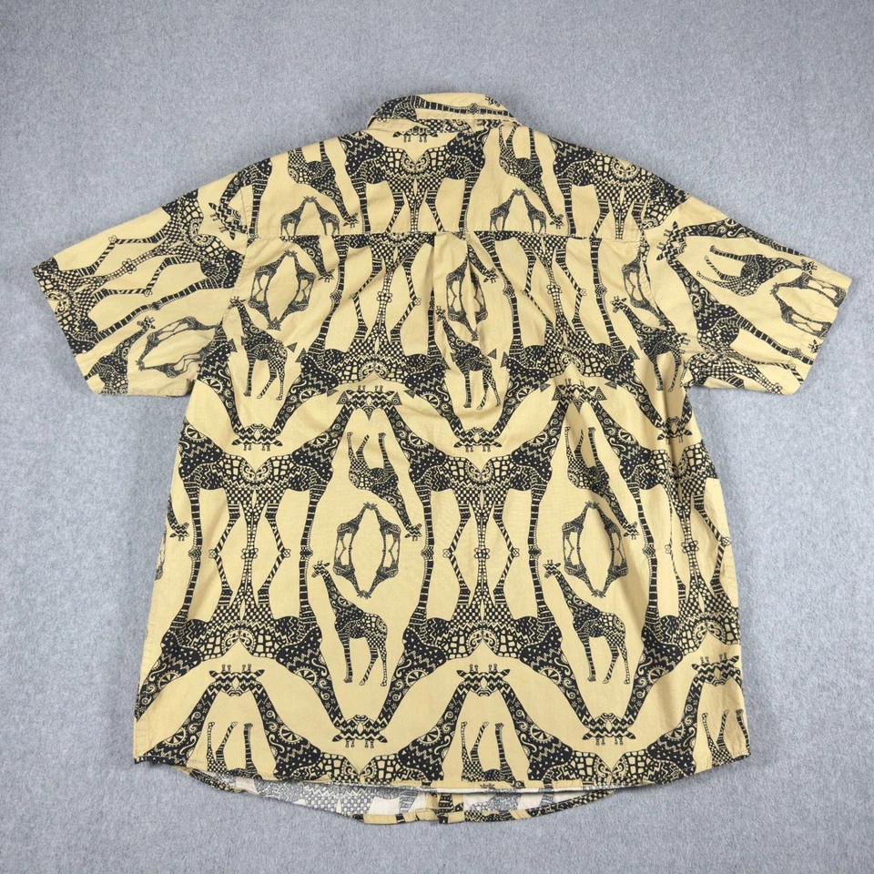 Camisa Lifted Research Group LRG Hombre Grande Bronceada Negra Jirafa Estampado Animal Botón Foto 3 de 4