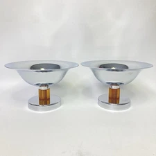 2 1940s ART DECO FARBERWARE CHROME AMBER BAKELITE NUT / COMPOTE /  SUNDAE DISH