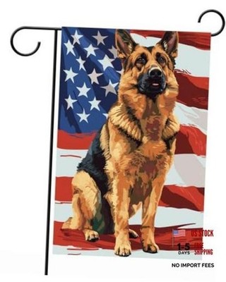 German Shepherd Garden Flag 12x18 Inch Double Sided Outside, Patriotic German
