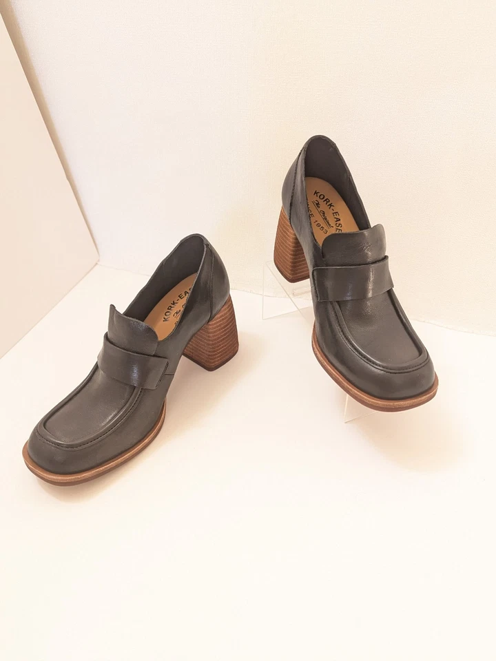 New $175 KORK EASE ASTON BLACK LEATHER BLOCK HEEL LOAFER SIZE 7M - Image 3 of 4