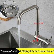 Stainless Steel Lead-Free Folding Kitchen Faucet with 360 Swivel, Single-Handle
